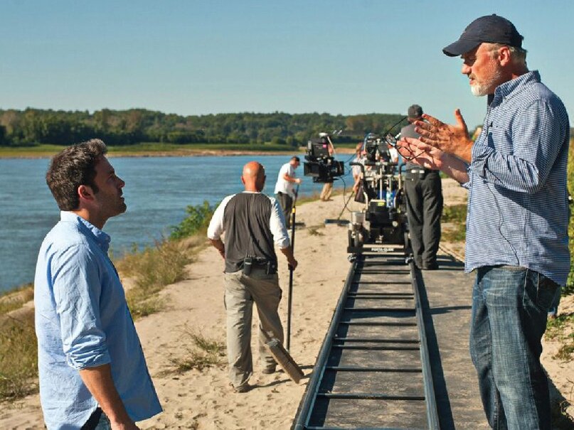 Бен Аффлек и Дэвид Финчер на съемках фильма «Исчезнувшая» (2014)