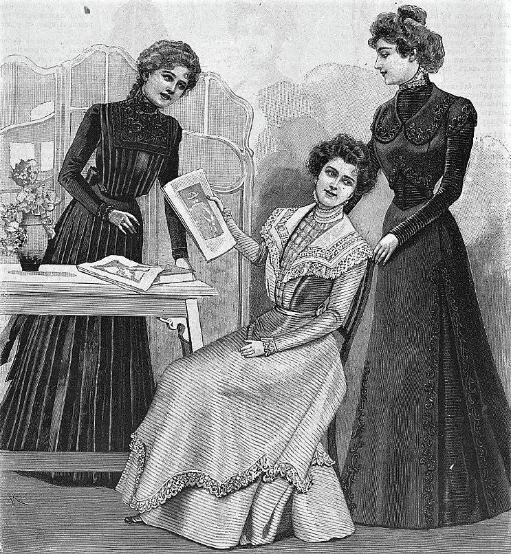 Фасоны платьев для причастия, а также прически для причастия. Гравюра из Журнала мод 1900 г, №4