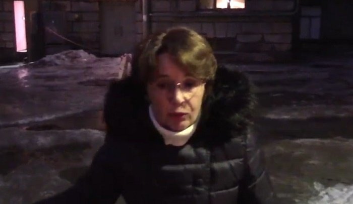 Оксана Дмитриева готовится убирать снег и лед в своем дворе. Кадр из видео на сайте О. Дмитриевой 