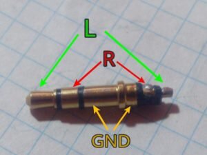GND - земля, L- левый наушник, R - правый наушник