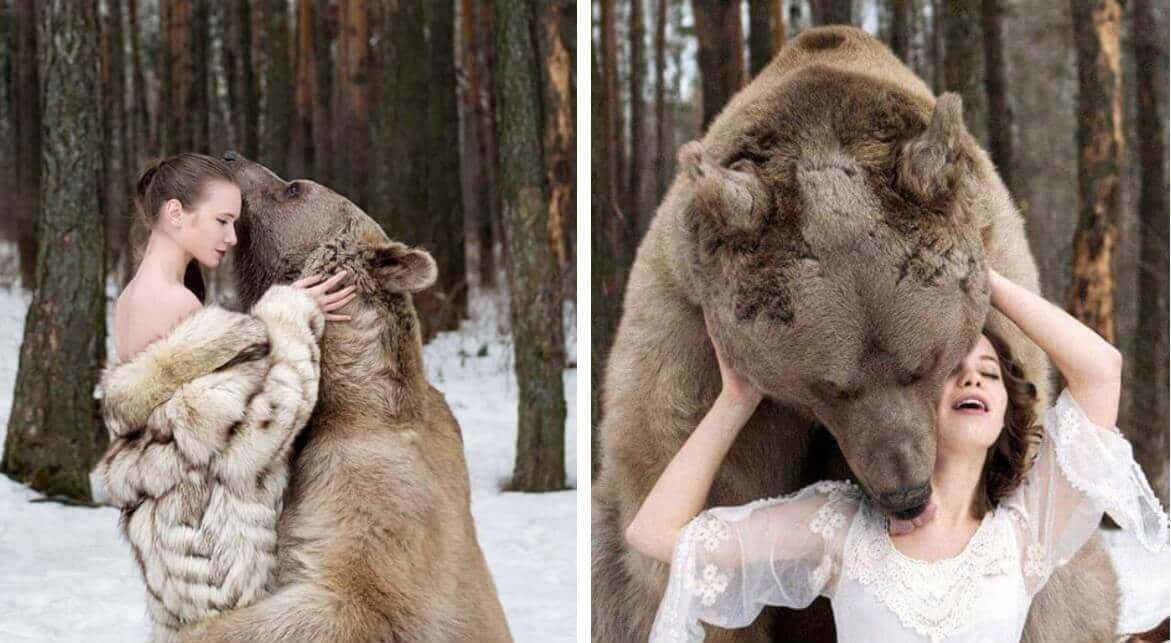 Фото медведь обнимает девушку