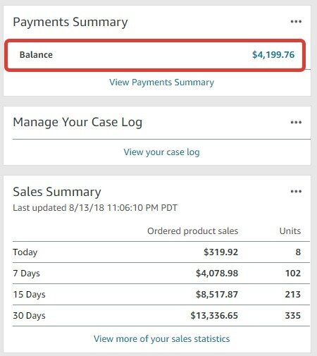 Это актуальный баланс на данный момент. То, что Амазон отправит продавцу после первого календарного месяца продаж.