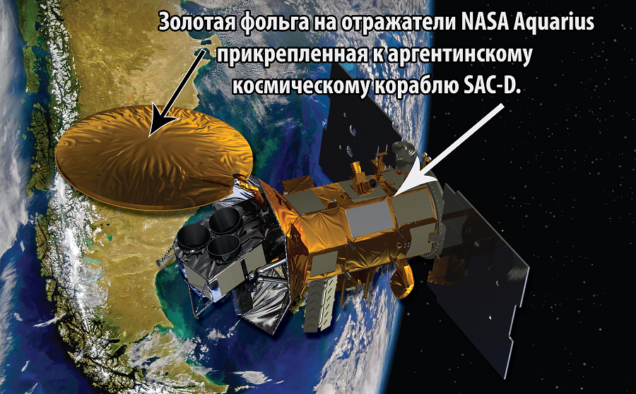 Аргентинский спутник SAC-D, с отражателем NASA Aquarius.