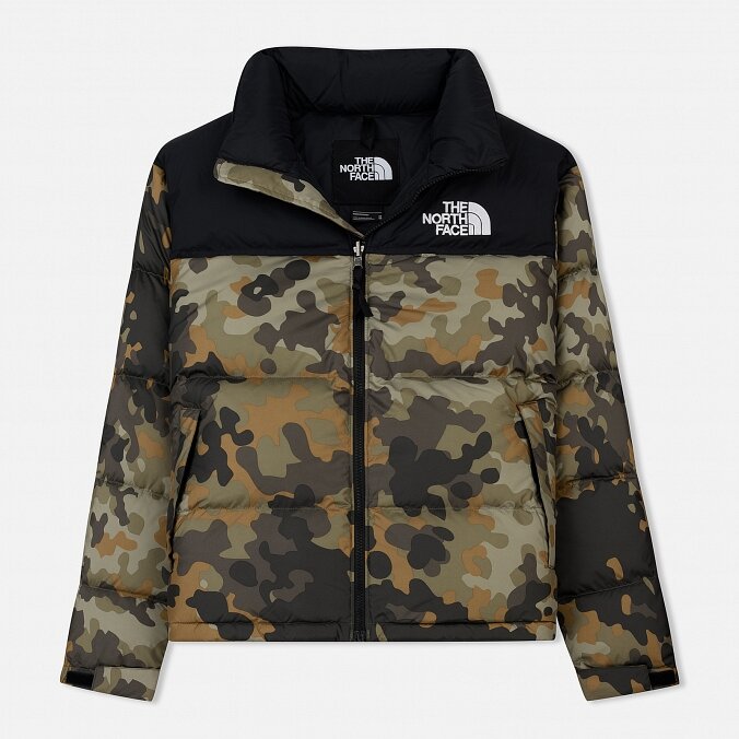 The north face 1996 nuptse jacket new taupe green macrofleck on sale print