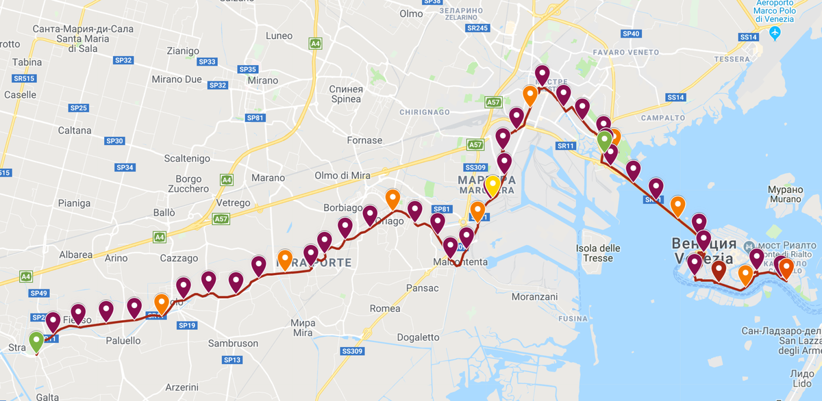 Маршрут Венецианского марафона
