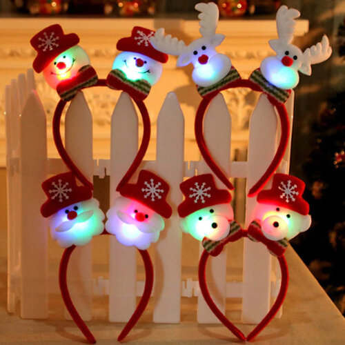 Christmas LED Light Headband Santa Reindeer Snowman Bear Hair Band New Years Lightening Double Head Xmas Decoration Ornaments