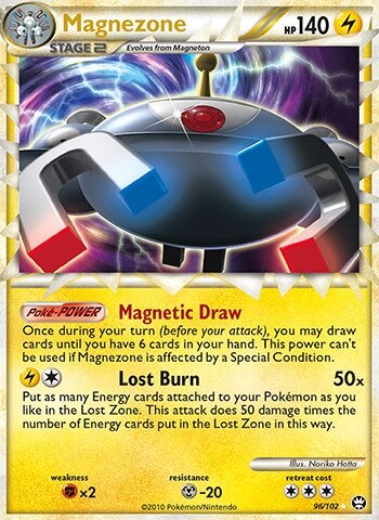 Magnezone Prime активно добирал карты в руку игрока и служил мощным атакером, так как атака Lost Burn работала от любых энергий (при условии, что на нем есть одна электрическая).