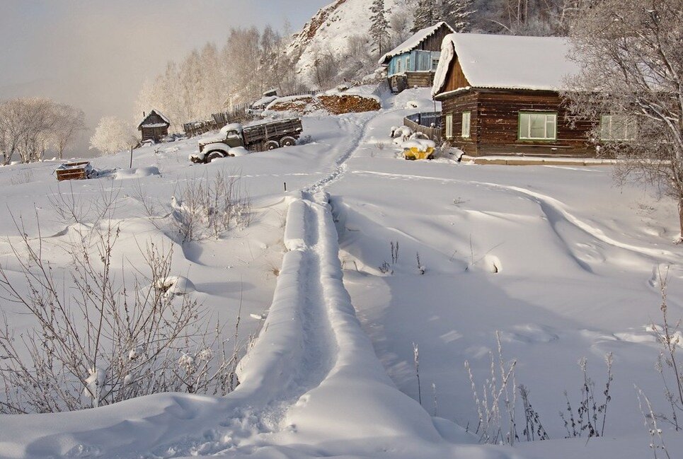 Зимний сельский русская деревня