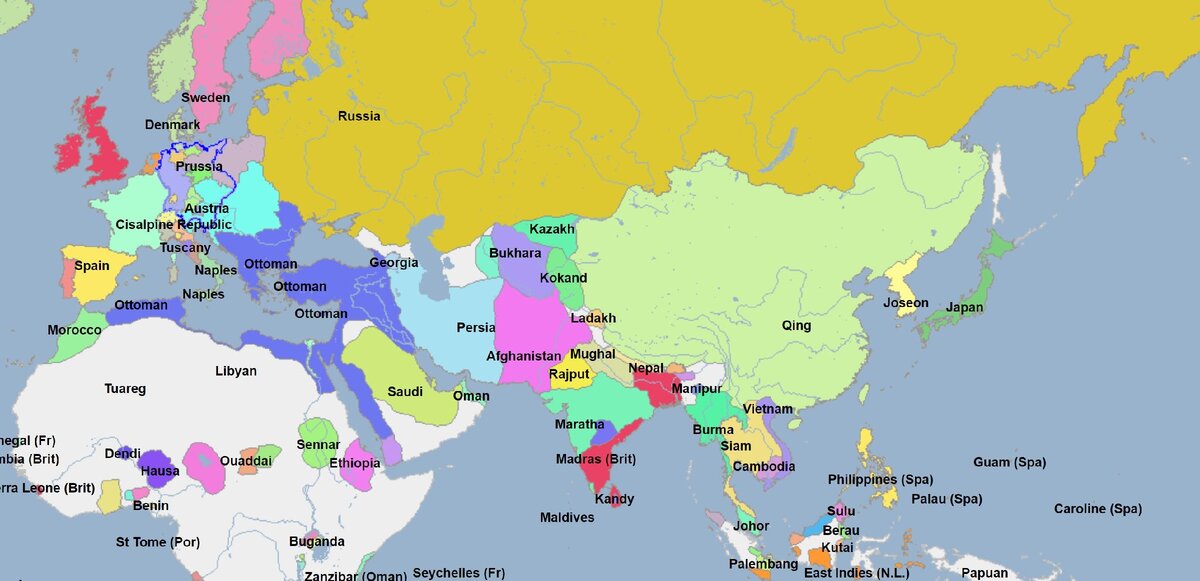 Карта евразии 1800 года