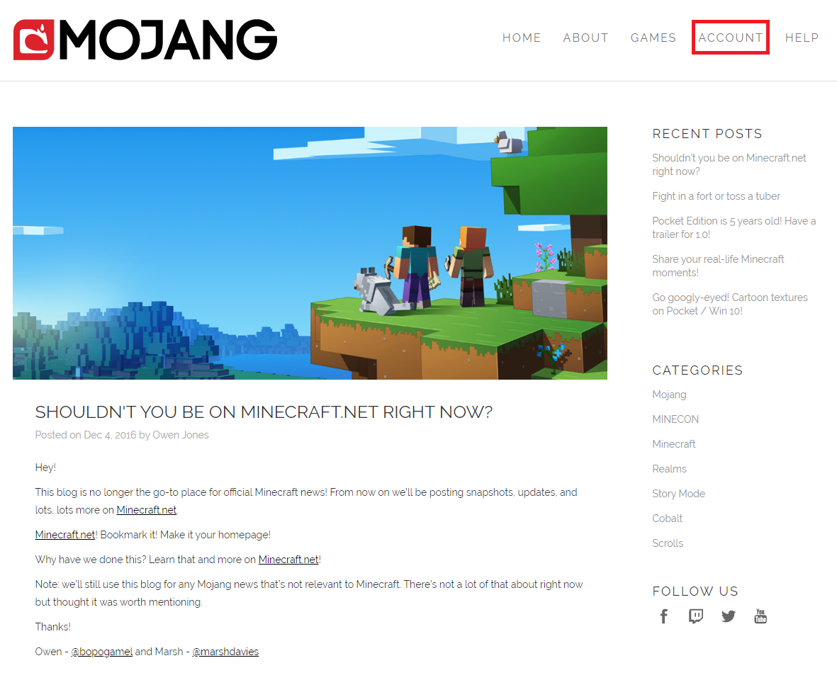 Сайт Mojang