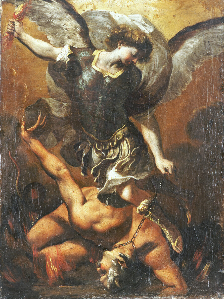 Картина художника Cristoforo Roncalli  "The Archangel Michael Defeating Satan" (Архангел Михаил побеждает Сатану)