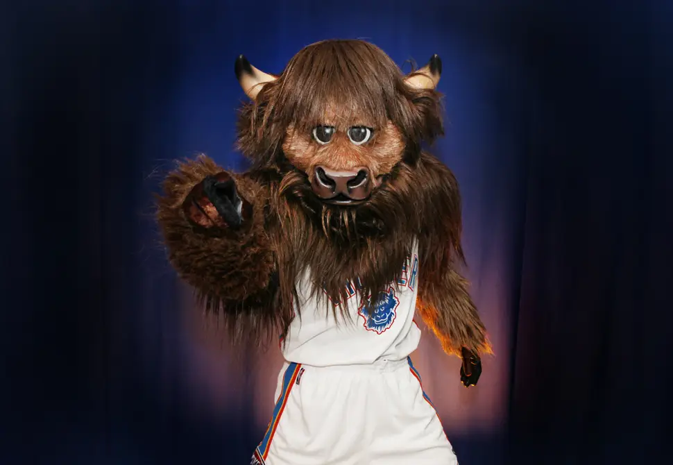 Спортивный маскот в США поддерживает игроков и болельщиков