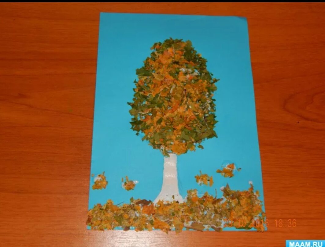 Аппликация из цветной бумаги «Дуб осенью» пошагово с фото. Подготовительная группа