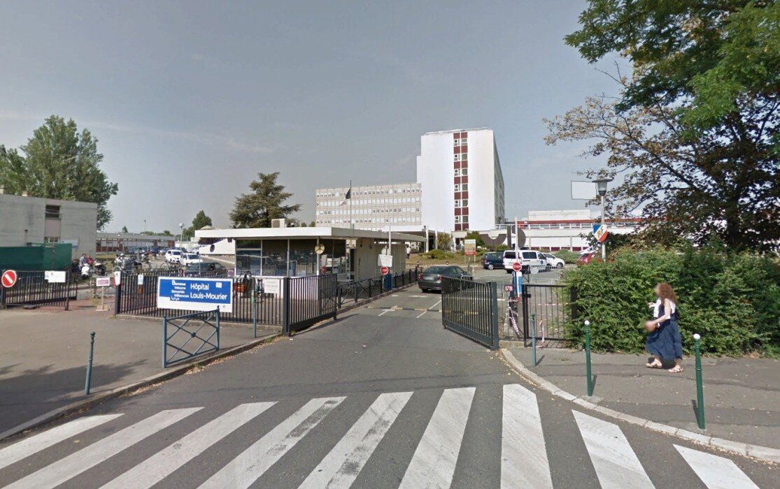 Въезд на территорию комплекса больницы Луи Мурье (Hôpital Louis-Mourier). Фото с гугл карт.
