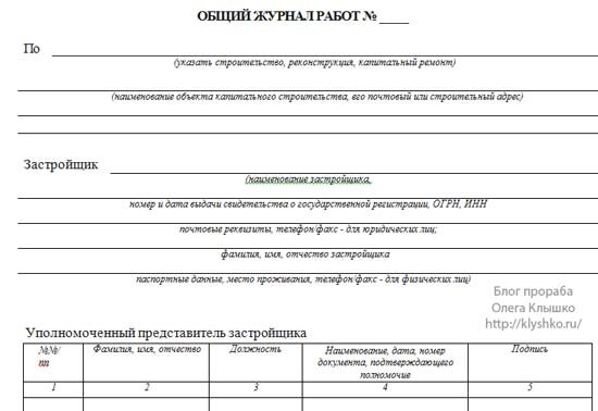 Образец специального журнала работ