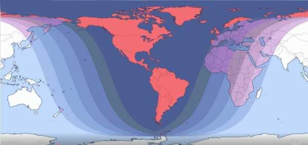 Карта видимости лунного затмения 21 января 2019 г.