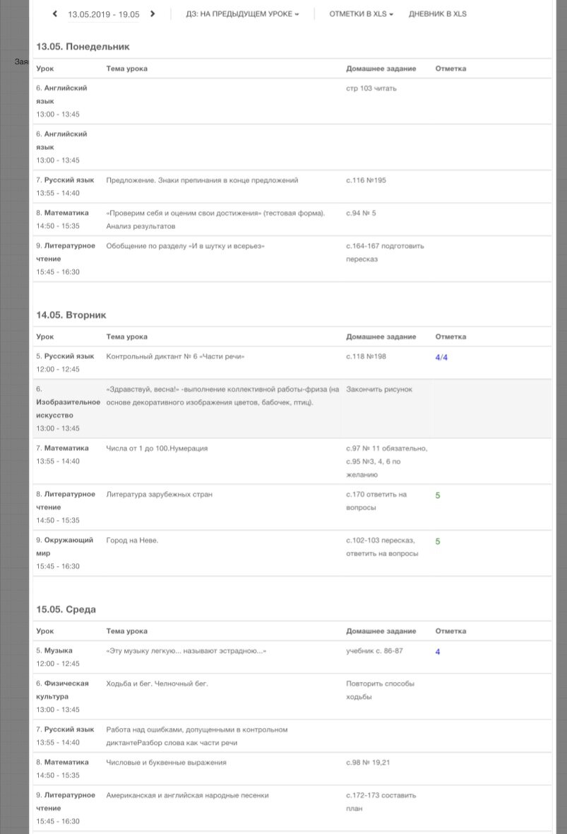 Рис: Страница электронного дневника. Источник: Личное фото автора.