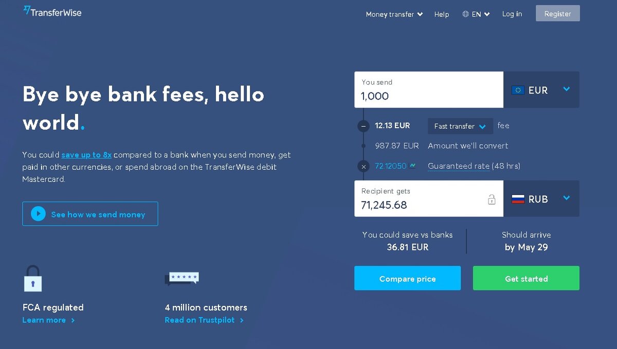 Сайт TransferWise - transferwise.com