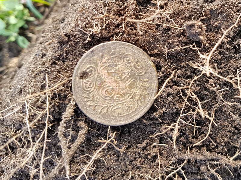 Неизвестная монета, по виду монисто из меди покрытое серебром.