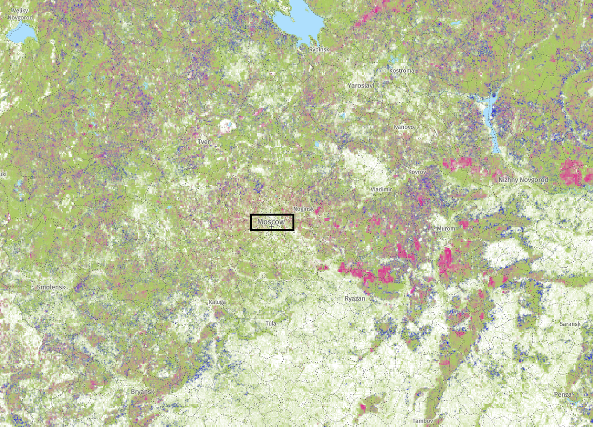 Карта уничтожения леса в районе Москвы