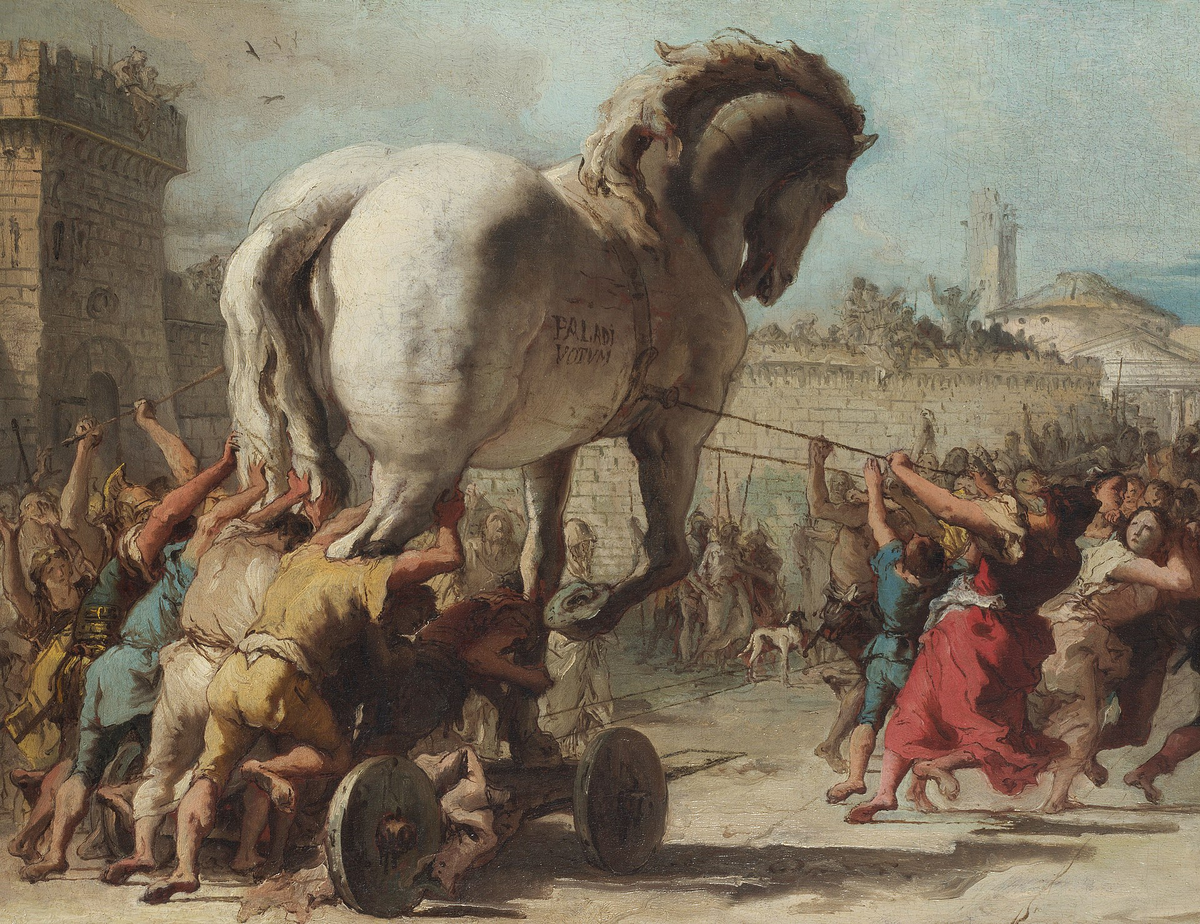Джованни Доменико Тьеполо, "Введение Троянского коня в Трою", фрагмент. Ок. 1760. Национальная галерея, Лондон