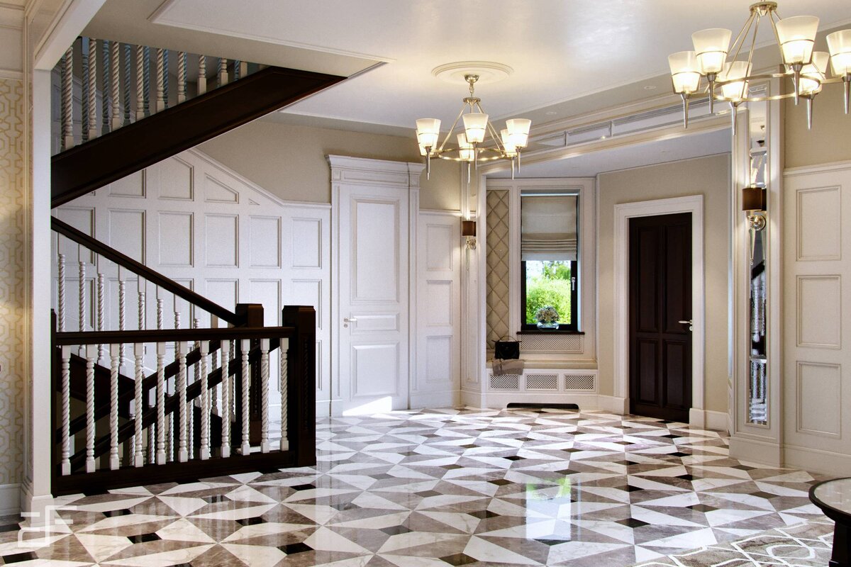 Дизайн интерьера входной группы в стиле американская классика