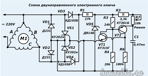 Подключение трехфазного двигателя к однофазной сети без конденсаторов схема