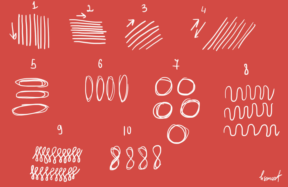 Первые упражнения для работы с планшетом. Не стоит пугаться того, что линии не идеальные, все приходит с опытом.