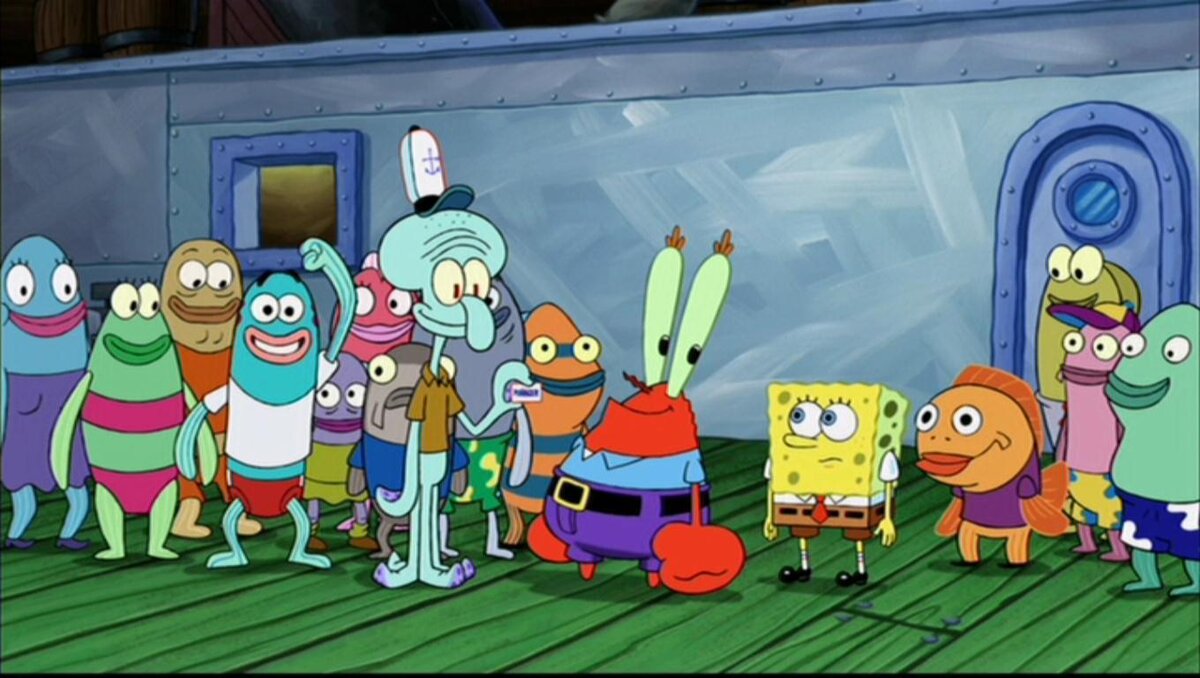 Рис: Фрагмент мультфильма" Губка Боб квадратные штаны".