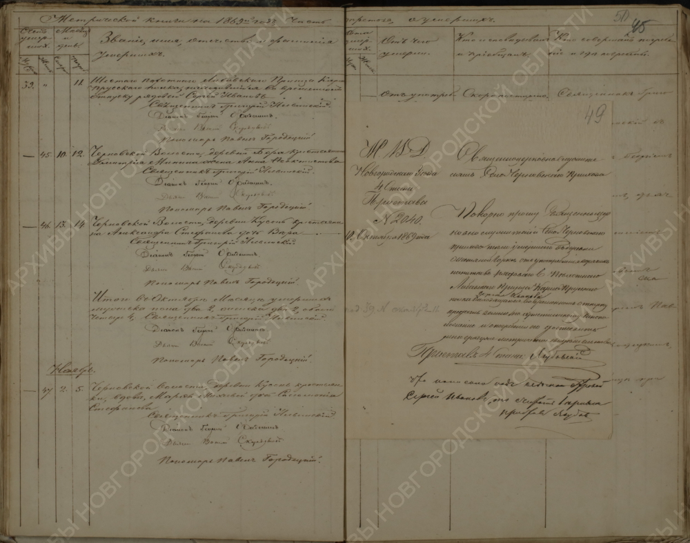 Метрическая книга 1869 год Новгородская губерния, часть 3 об умерших.