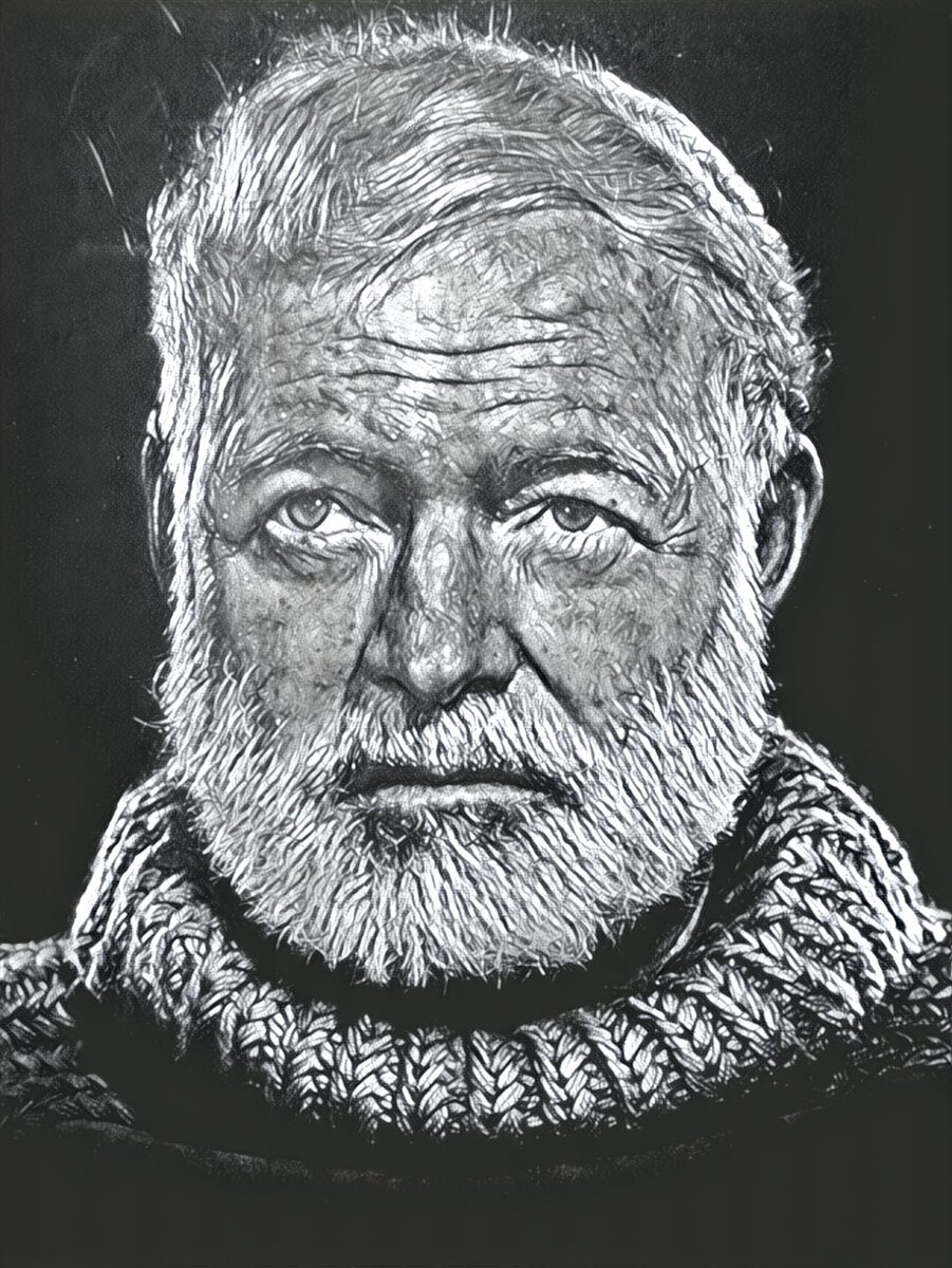 Наверное, самая культовая борода 50-60-х. Смыслов таит - миллион! Признавайтесь, у кого такая фотка на стене висела?., Портрет Хэма взят из открытых источников и обработан в Prisma