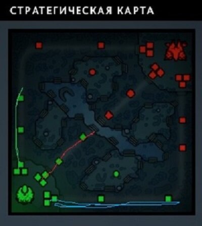 Мини карта с выделенными линиями со стороны сил света. У сил тьмы легкая и сложная линия расположены зеркально линиям сил света.