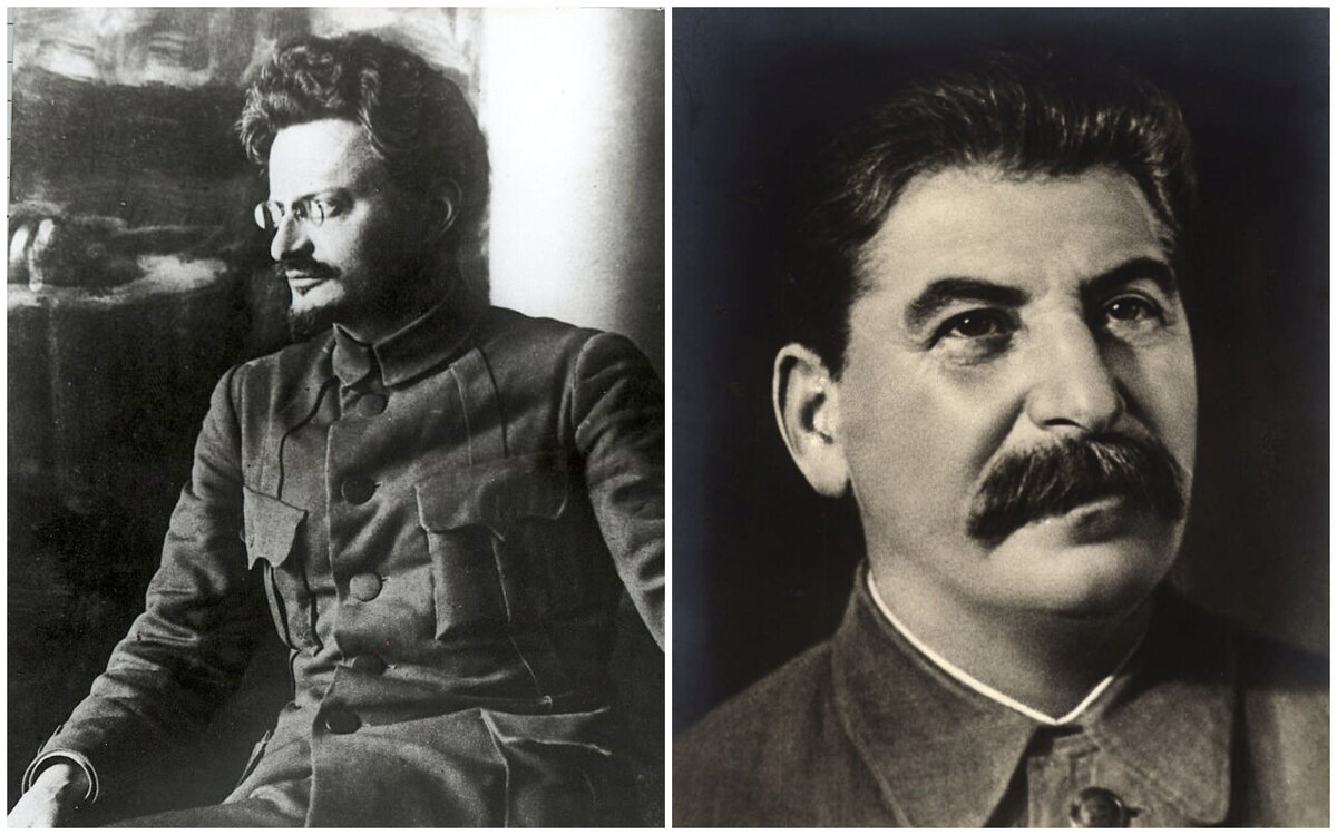 Слева - Троцкий Л.Д., справа - Сталин И.В.