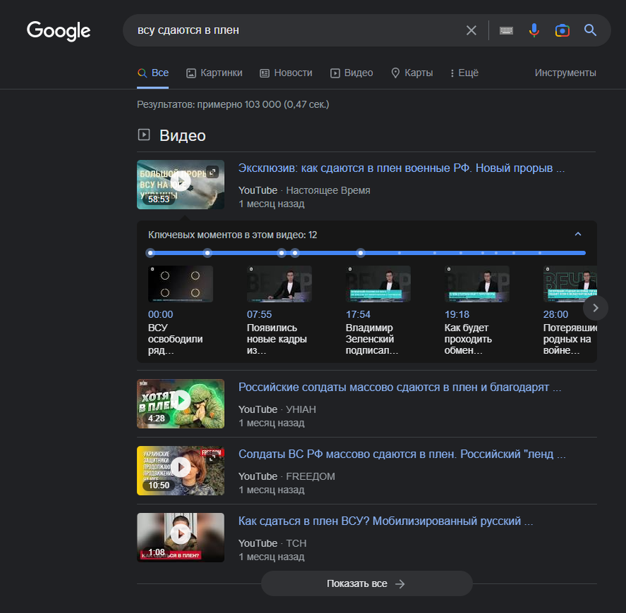 Результаты поиска в Google