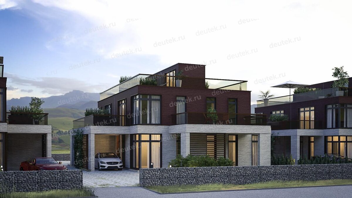 Проект двухэтажного дуплекса 280 м2 с балконом, навесом и террасой на крыше - L-4