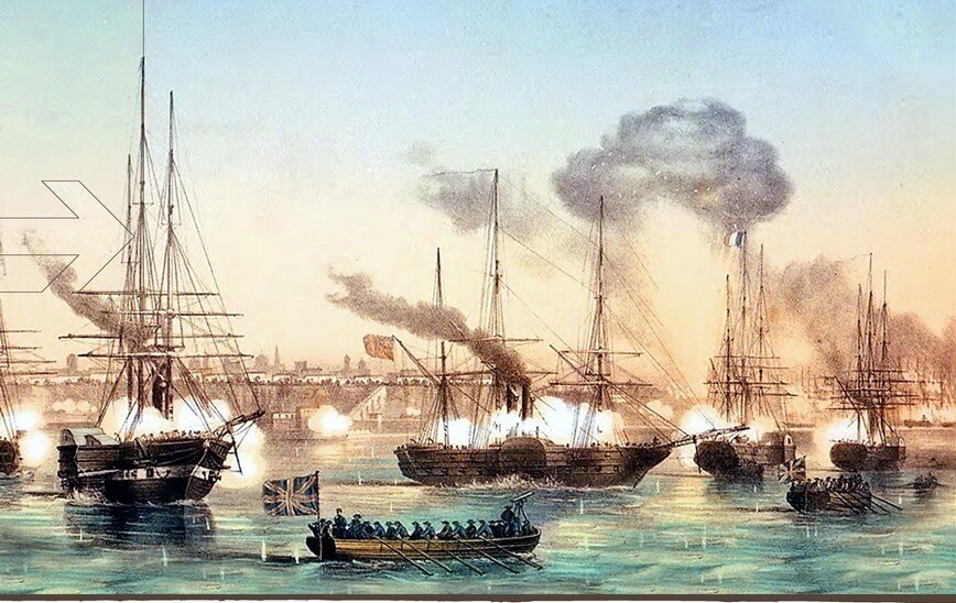 Атака британской эскадры на Кронштадт. Изображение взято из открытых источников