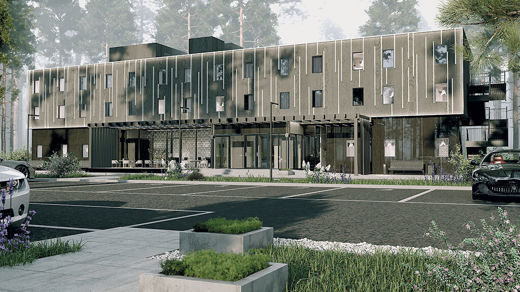 Рендер деревянного отеля от CLT девелопмент