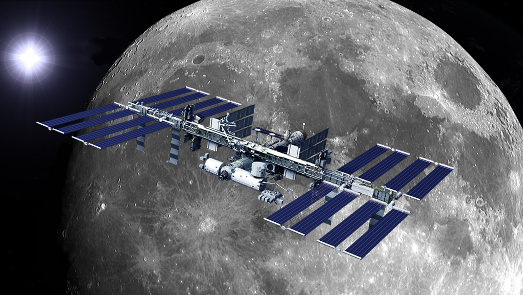 Страны космос. Международная Лунная орбитальная станция. МКС на фоне Луны. Космическая станция на орбите Луны. Луна с МКС.