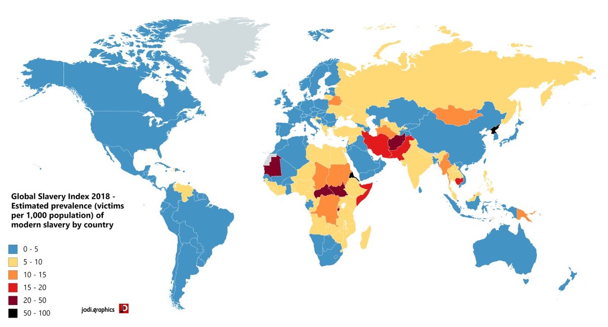 Карта глобального индекса рабства по странам мира