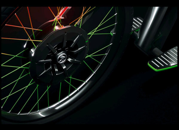 Электромотор мощностью 4 кВт установлен на ступице заднего колеса.