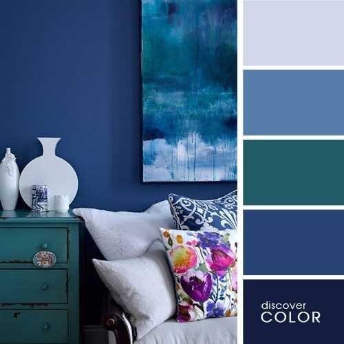 Синий цвет в дизайне интерьера, варианты, фото
