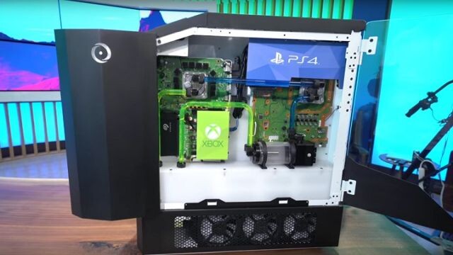 Многие часто задаются вопросом о выборе игрового устройства. Что лучше консоль или PC? Компания Origin PC решила проблему и создала монстра Big O 2.0, внутри которого есть все лучшие консоли: PS4 Pro, Xbox One X, Nintendo Switch и PC с графической картой Nvidia Titan RTX. Все компоненты помещены в корпус Super Tower размером 60,5 x 24,76 x 62,99 см.  Конфигурация PC: 