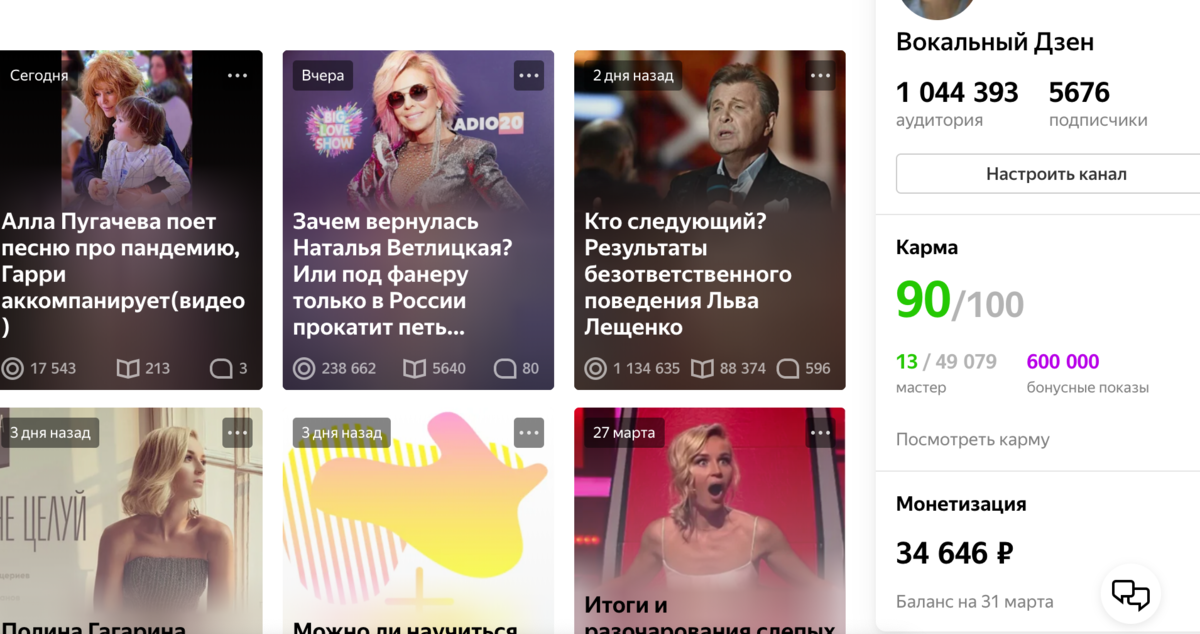 Скриншот кабинете моего канала