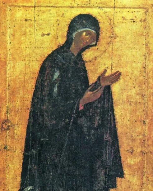 ФЕОФАН ГРЕК. ДЕИСУСНЫЙ ЧИН. БОГОМАТЕРЬ (ФРАГМЕНТ). 1405. БЛАГОВЕЩЕНСКИЙ СОБОР МОСКОВСКОГО КРЕМЛЯ, МОСКВА