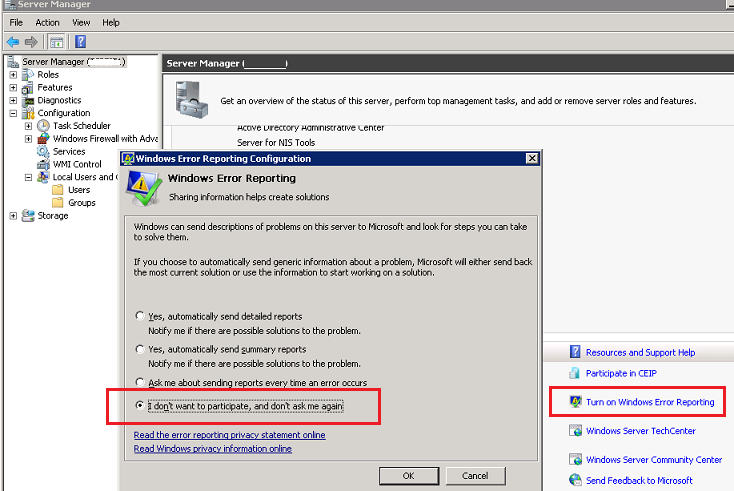 Microsoft windows wer systemerrorreporting. Windows Error reporting. Windows Server 2008 r2 Error. Windows Error reporting configuration Windows 2012. Выключить Windows old 2012r2.