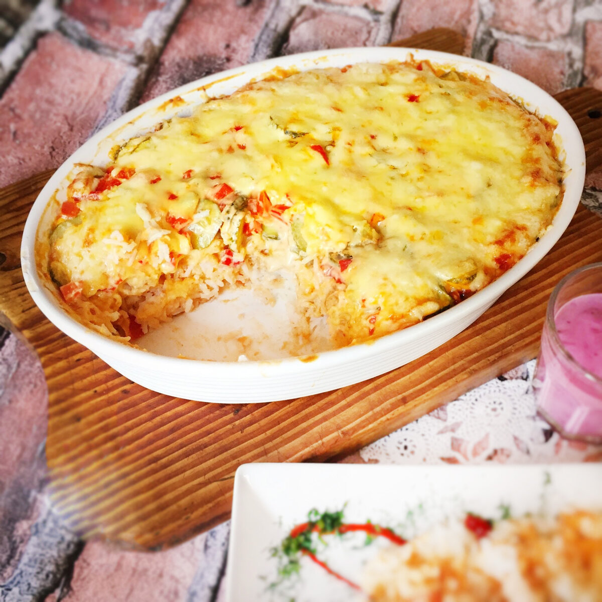 Запеканка с рисом и печенью и сыром