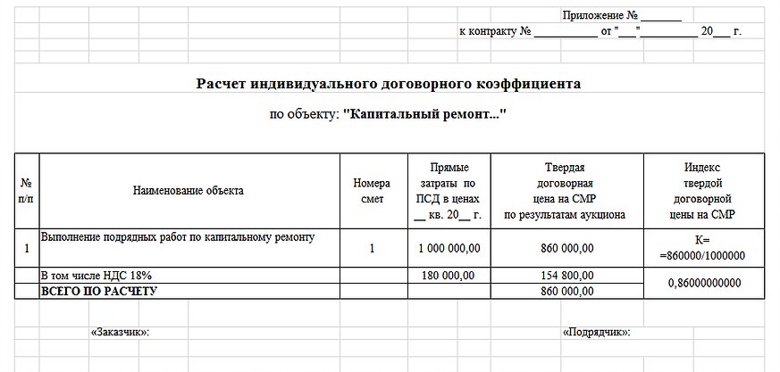 Расчет стоимости услуг по договору образец