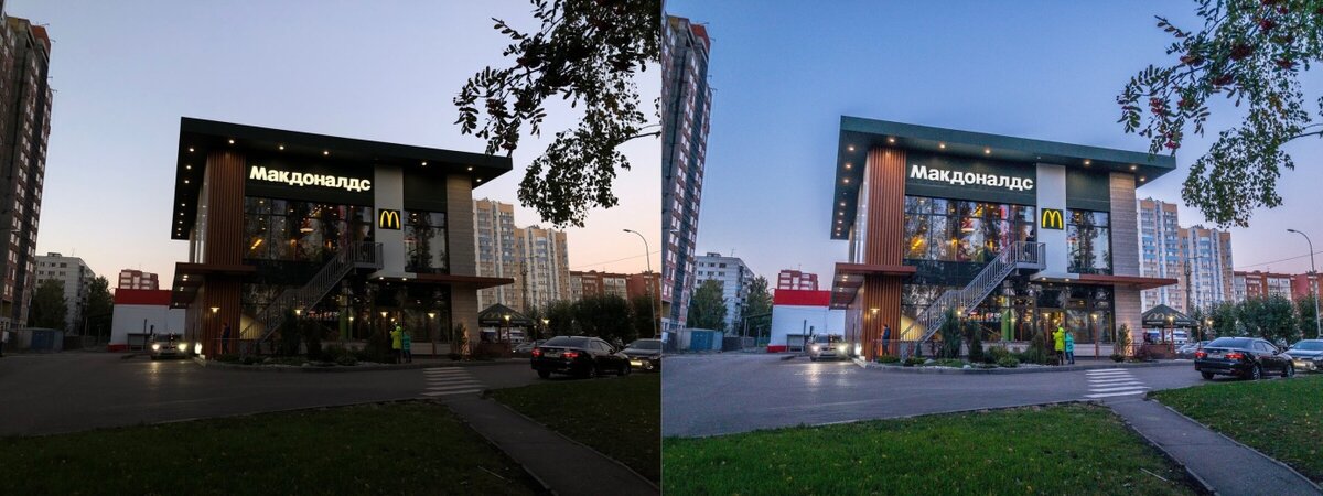 Слева стандартное приложение «Камера», справа Lightroom