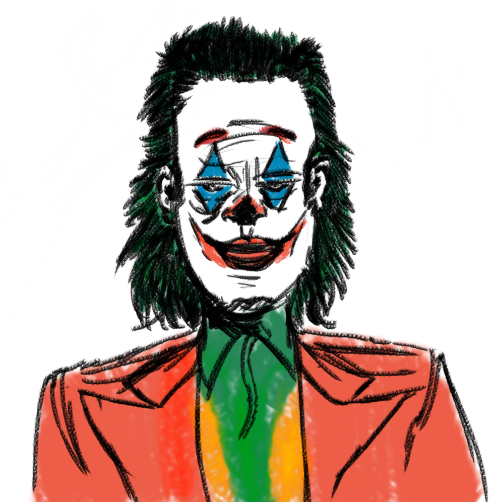 Добавляем персонажу цветов. Уже на этом этапе Джокер стал выглядеть намного более опасным клоуном.