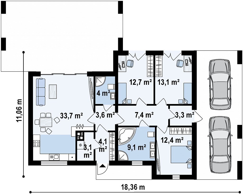 Одноэтажный четырехкомнатный дом 11х 18 м., обшей площадью 148 кв.м.